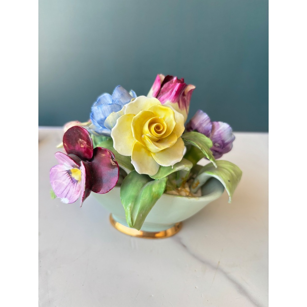Vtg Staffordshire Bone China Flower Bouquet Figurine Hand Painted Floral Basket